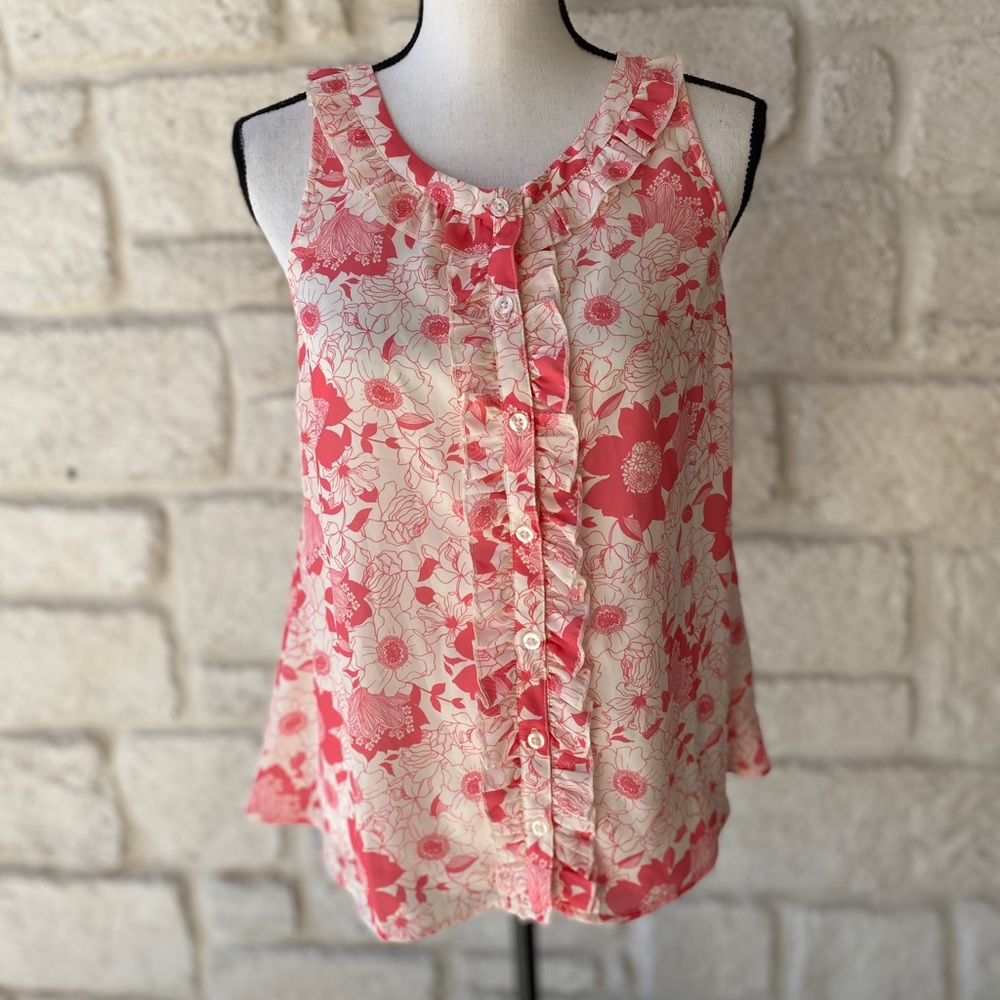 NEW MODCLOTH Floral Print Ruffle Top / Size Small